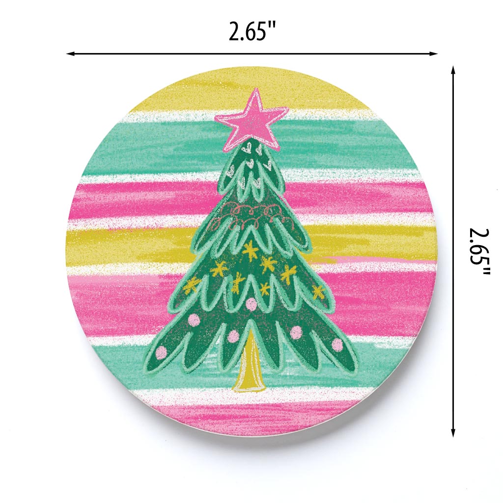 Car Coaster-Bright Christmas Tree Stripes