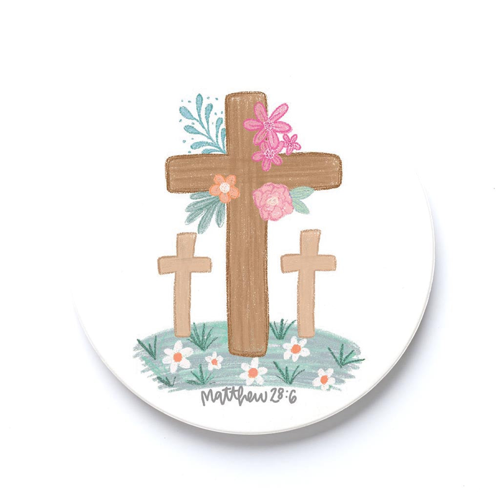 Car Coaster-Floral Cross Matthew 28:6