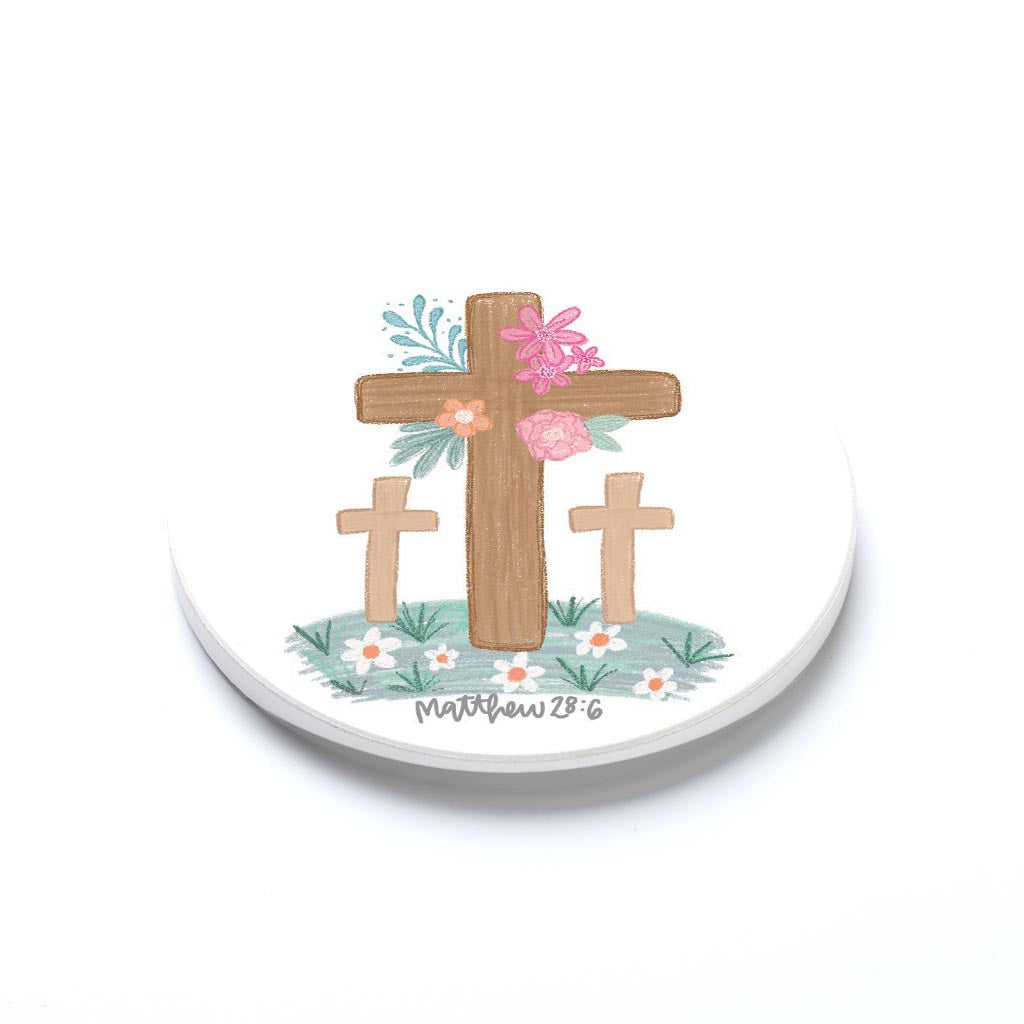 Car Coaster-Floral Cross Matthew 28:6