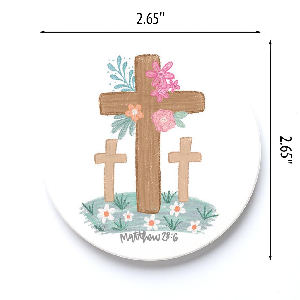 Car Coaster-Floral Cross Matthew 28:6