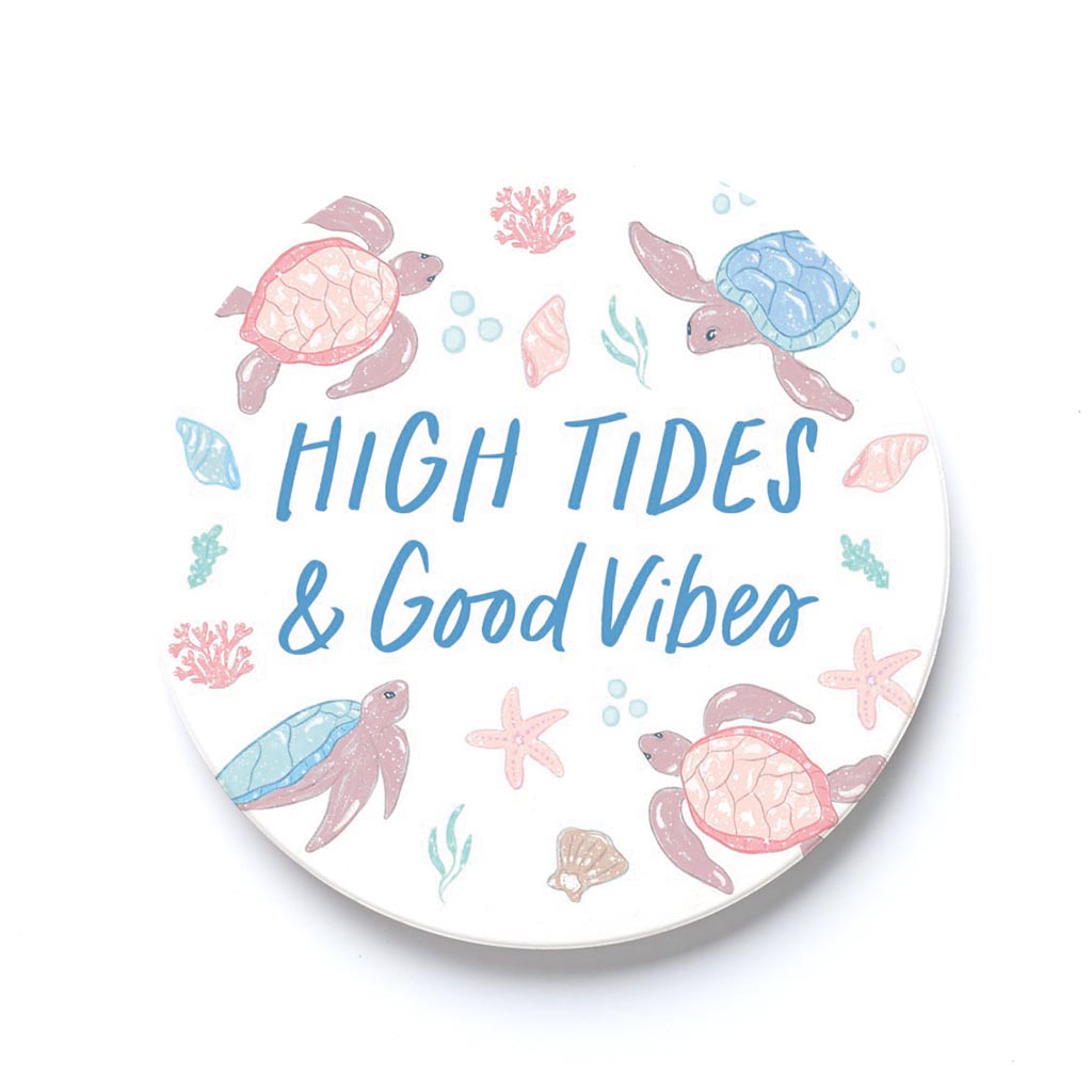 Car Coaster-High Tides & Good Vibes Pastel Turtles -0