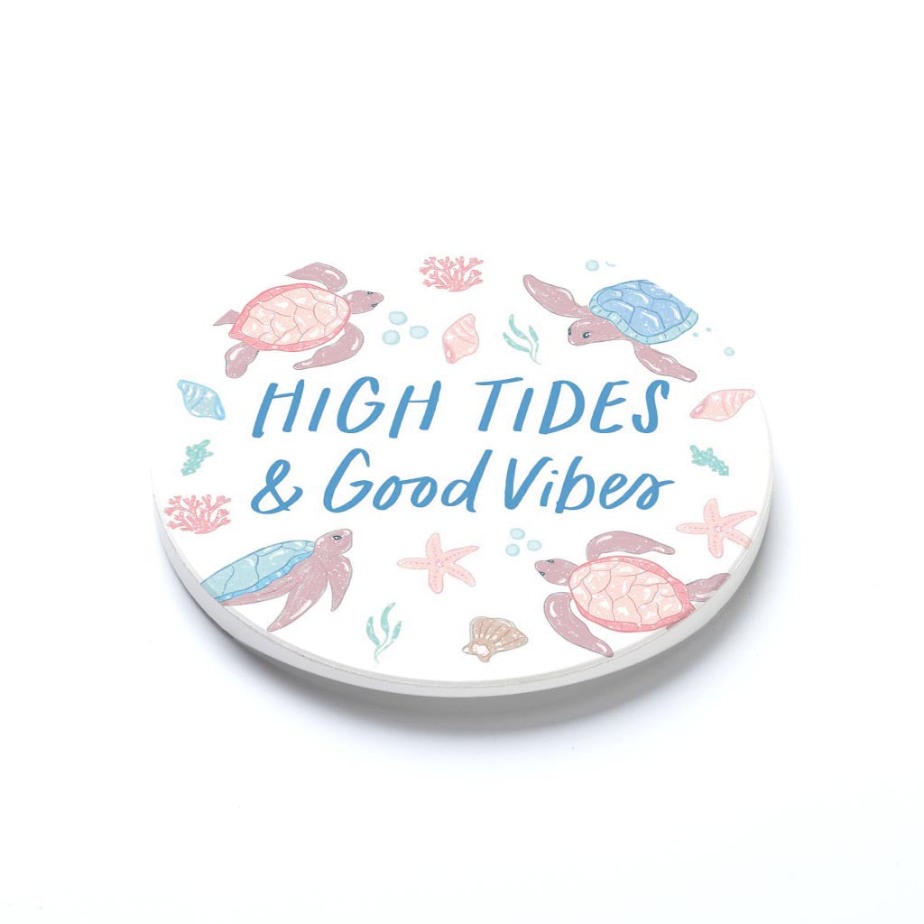 Car Coaster-High Tides & Good Vibes Pastel Turtles -1