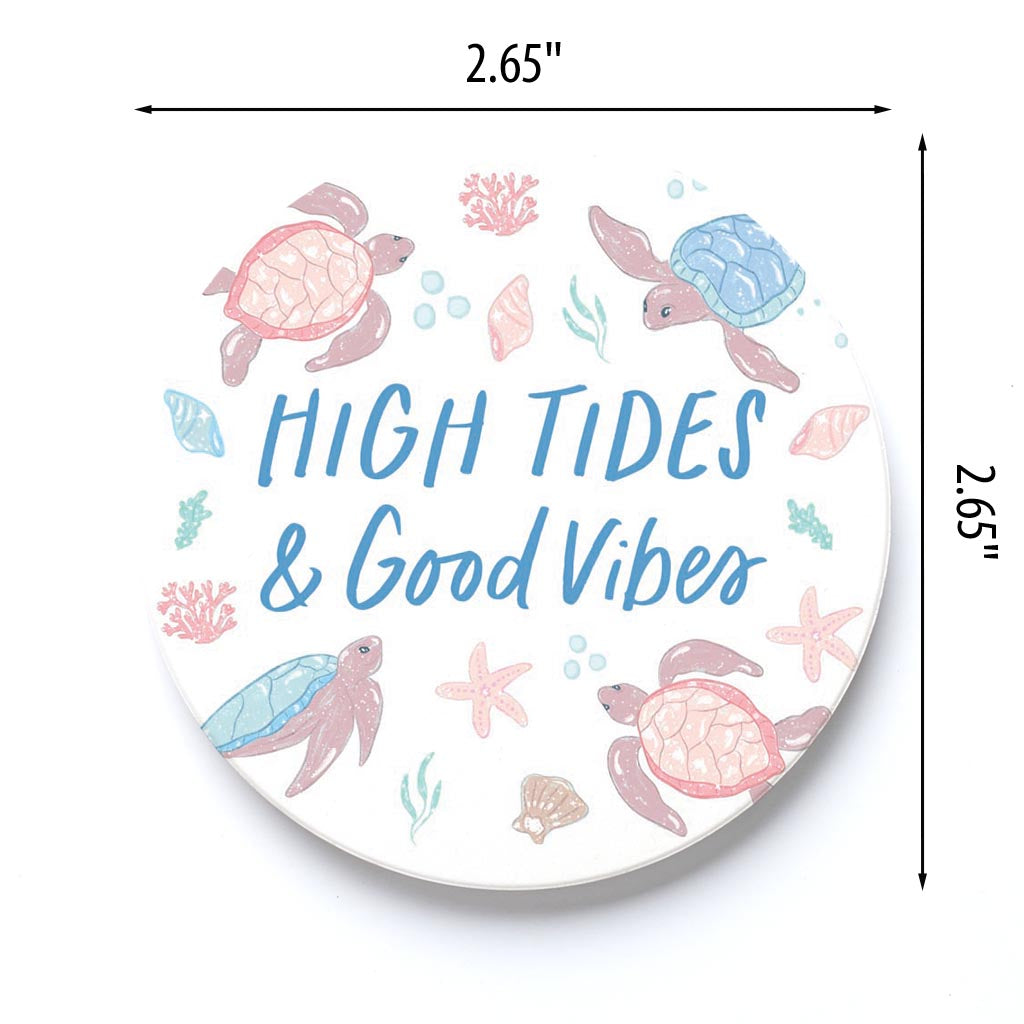 Car Coaster-High Tides & Good Vibes Pastel Turtles -3