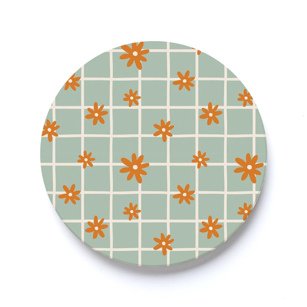 Car Coaster-Spring Grid Floral Pattern