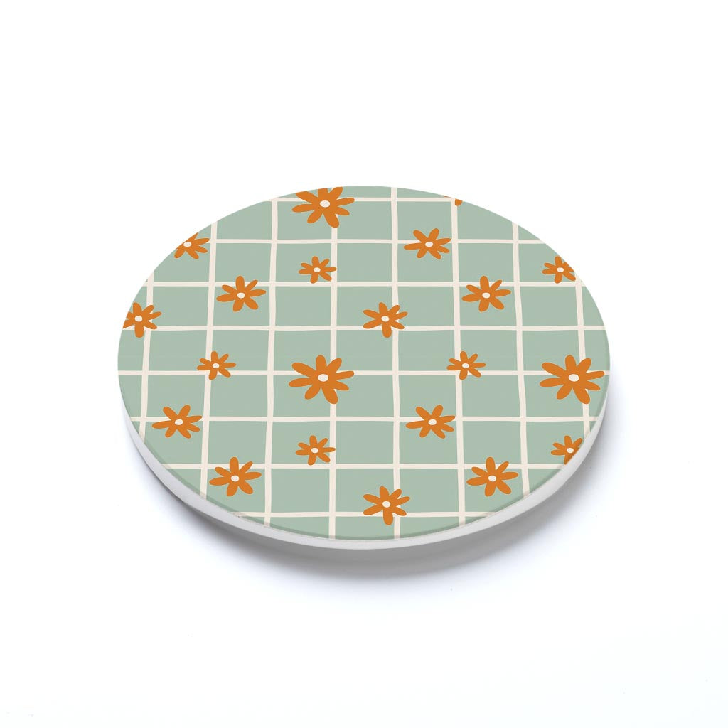 Car Coaster-Spring Grid Floral Pattern