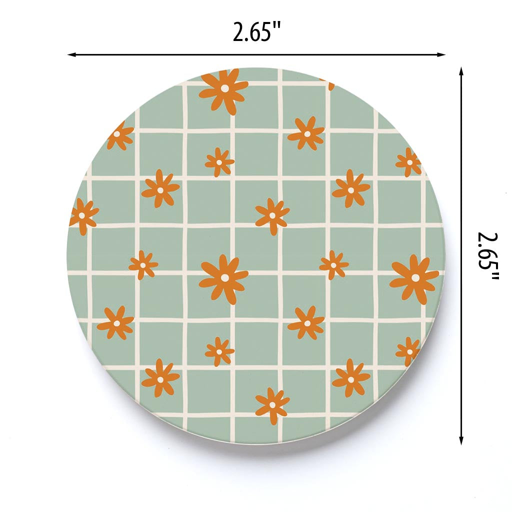 Car Coaster-Spring Grid Floral Pattern