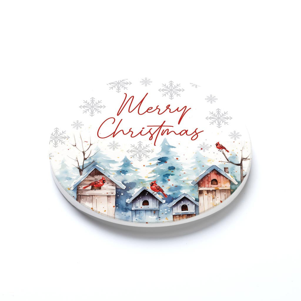 Car Coaster-Cardinal Christmas Merry Christmas -1