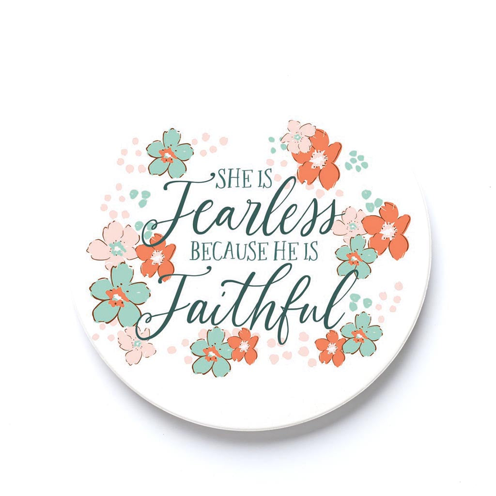 Car Coaster-She Is Fearless Because He Is Faithful -0