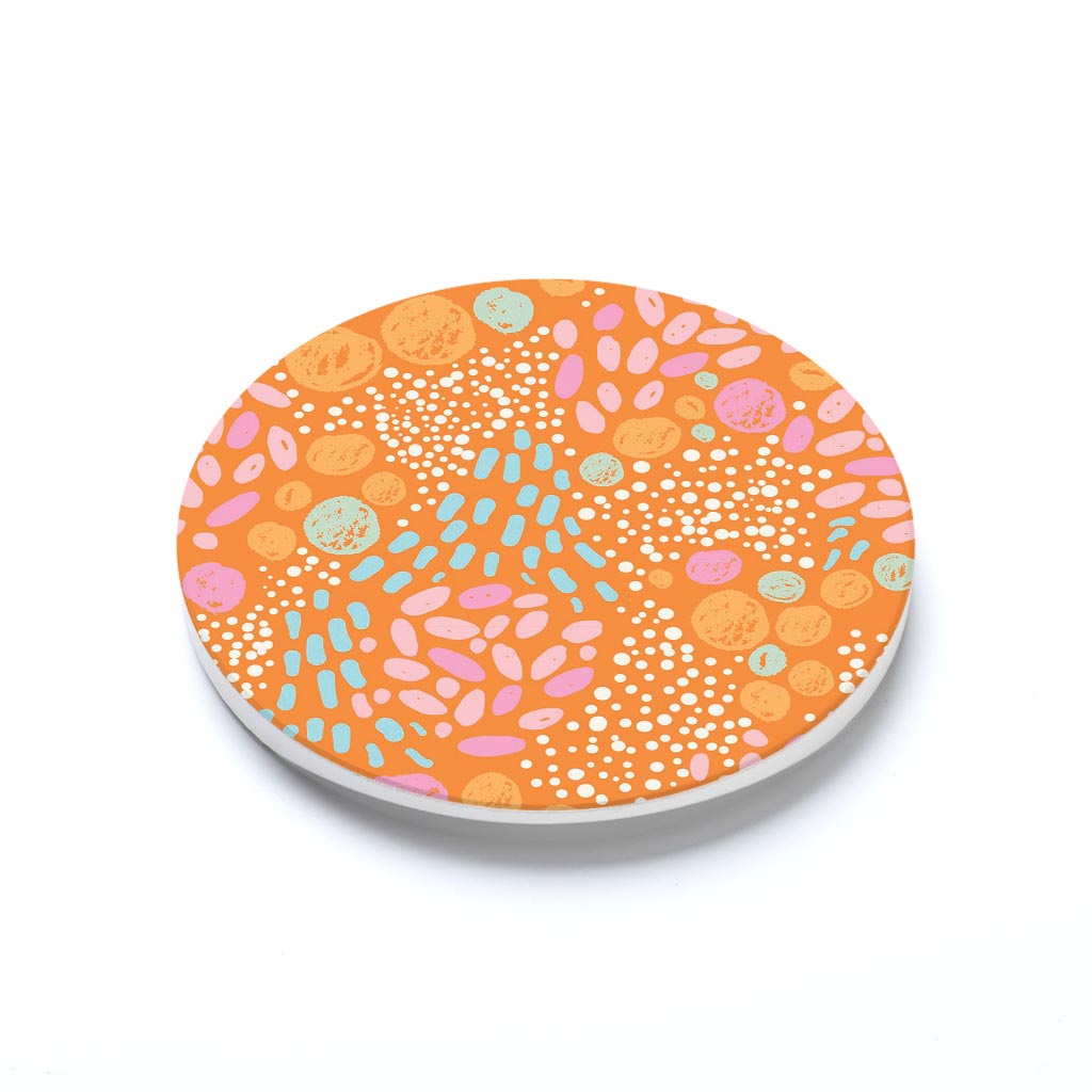 Car Coaster-Bright Whimsical Orange Pattern -1