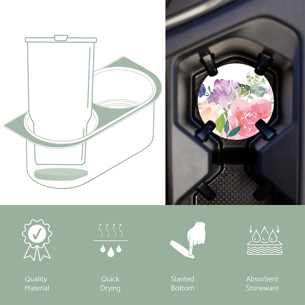 Car Coaster-Floral Watercolor Pattern 4 -6