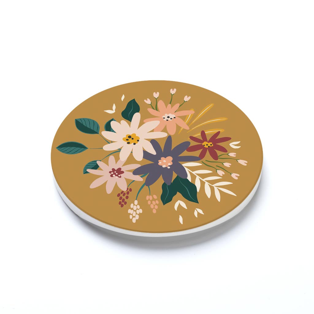 Car Coaster-Vintage Florals Yellow -1