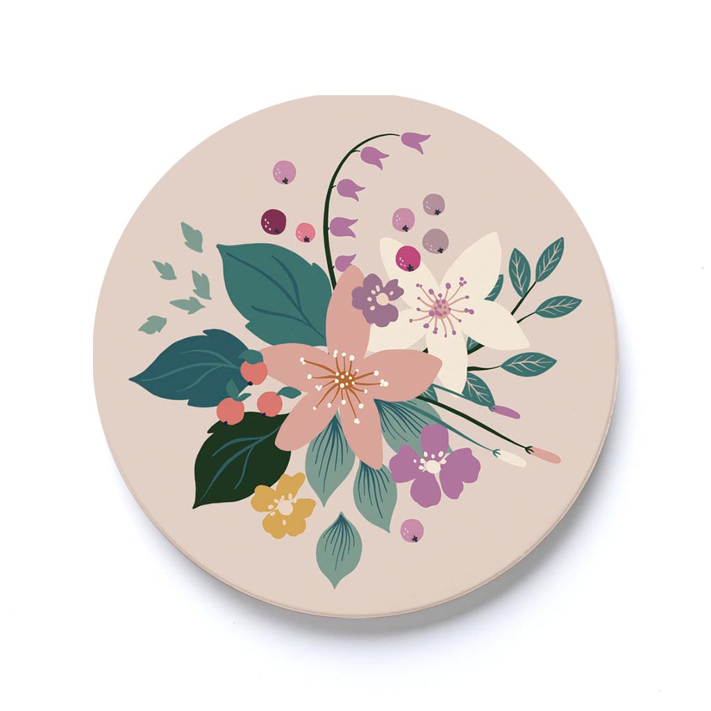 Car Coaster-Vintage Florals Tan -0