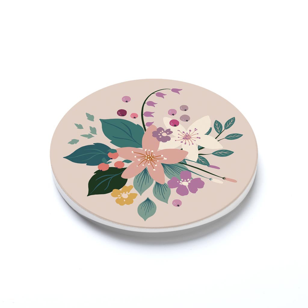 Car Coaster-Vintage Florals Tan -1