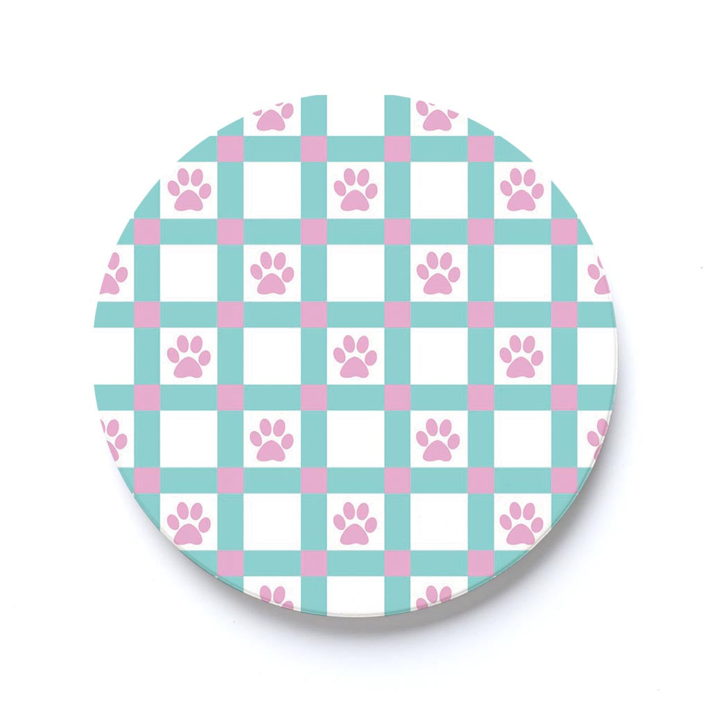 Car Coaster-Checker Paw Print Pattern -0