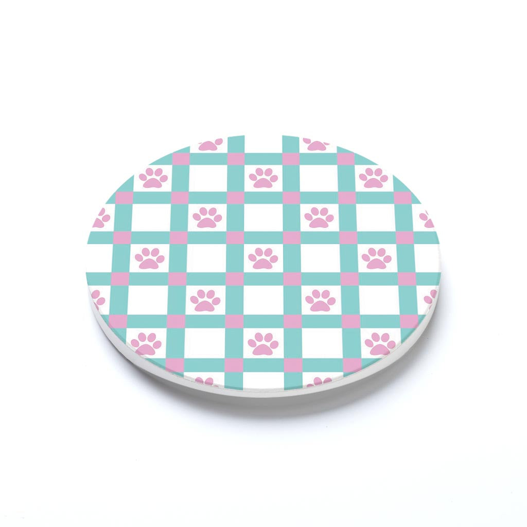 Car Coaster-Checker Paw Print Pattern -1