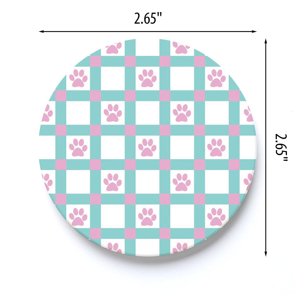 Car Coaster-Checker Paw Print Pattern -3