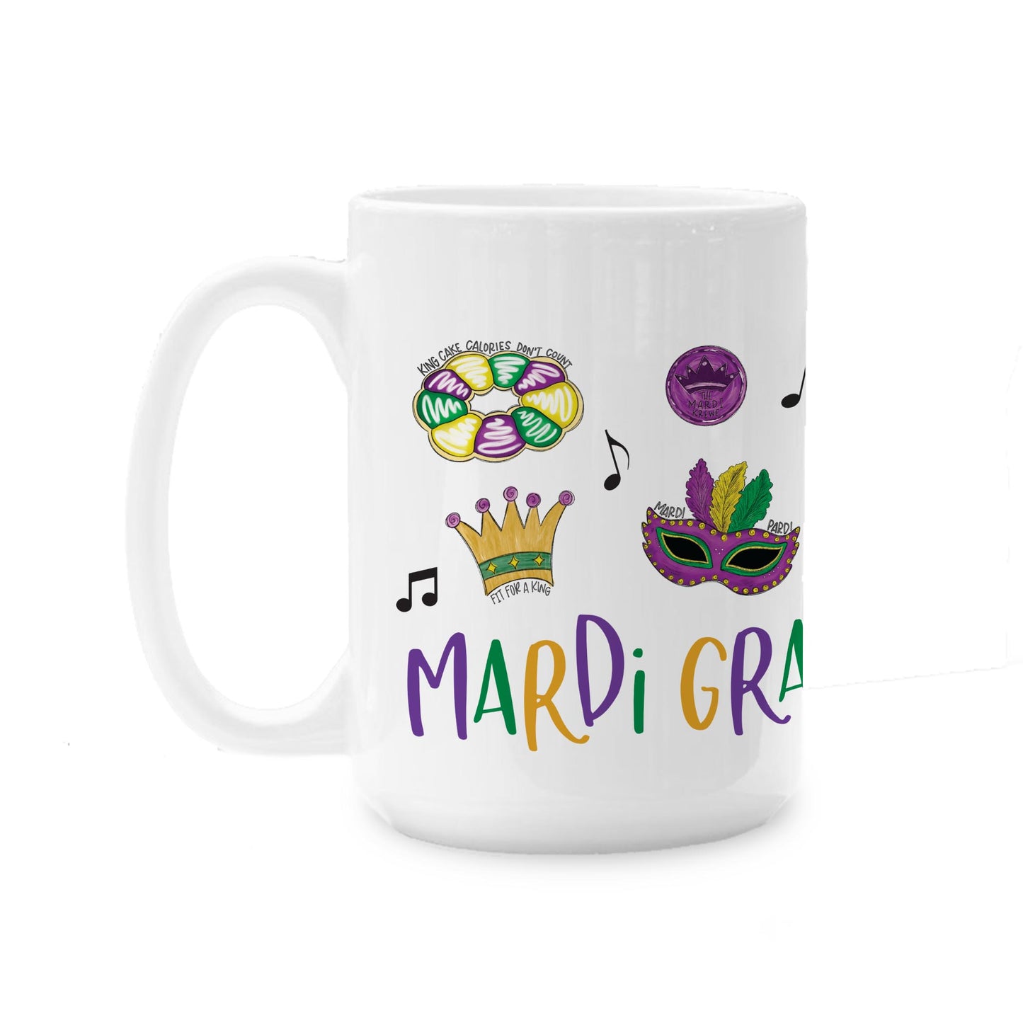 15oz Coffee Mug White-Mardi Gras Icons