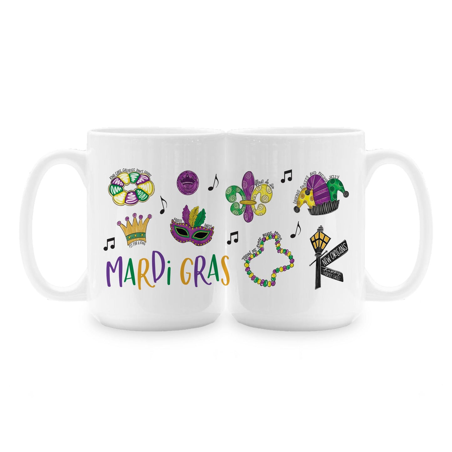 15oz Coffee Mug White-Mardi Gras Icons