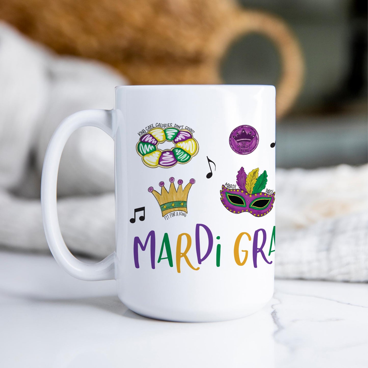 15oz Coffee Mug White-Mardi Gras Icons