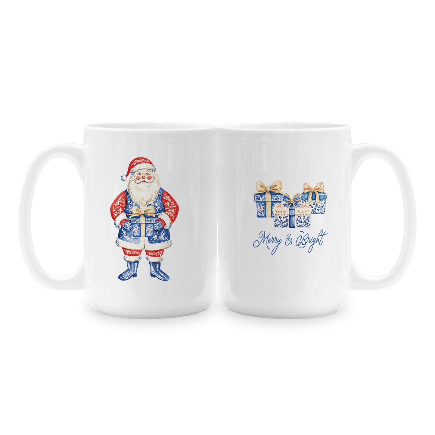 15oz Coffee Mug White-Blue Noel - A Grand Millennial Christmas -1
