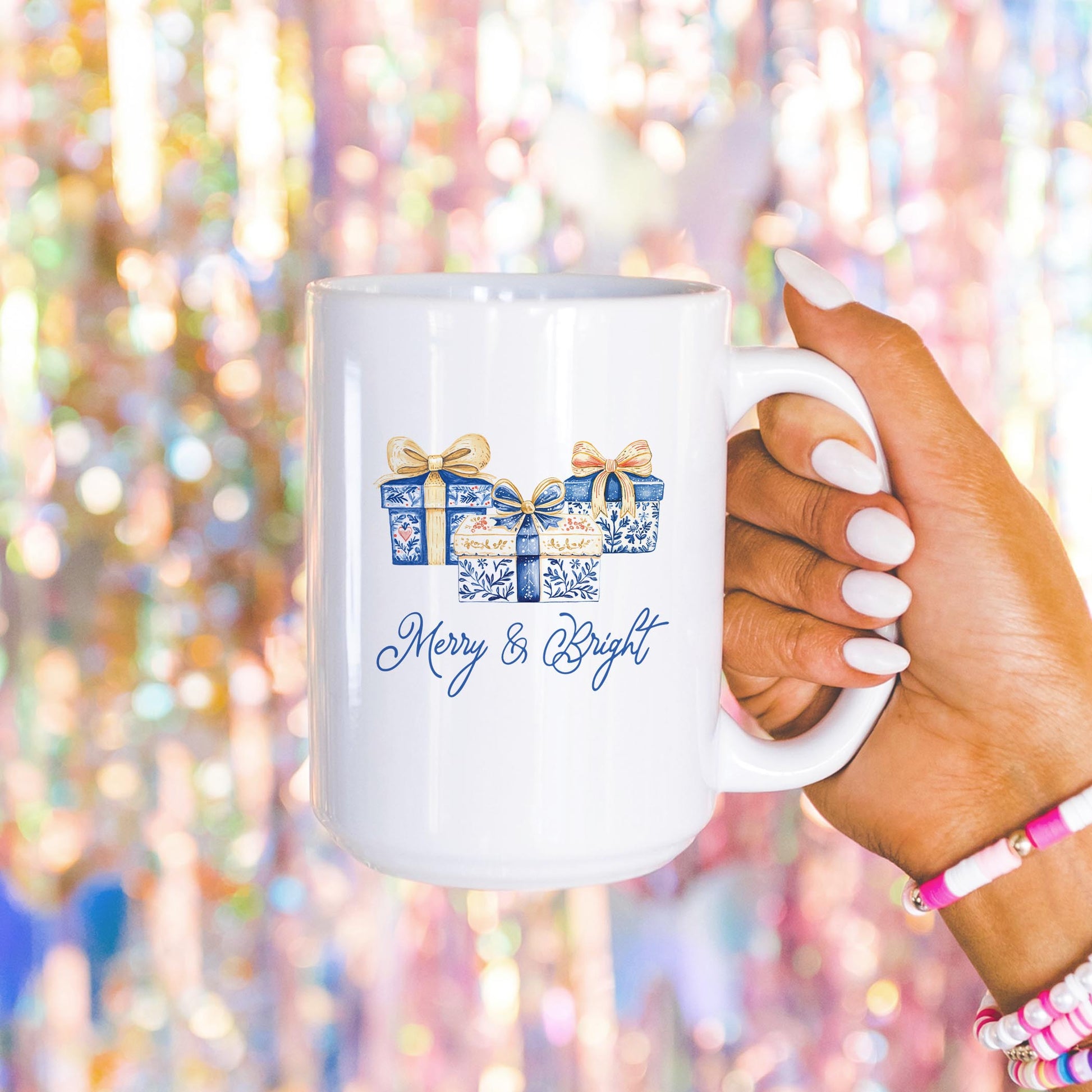 15oz Coffee Mug White-Blue Noel - A Grand Millennial Christmas -4