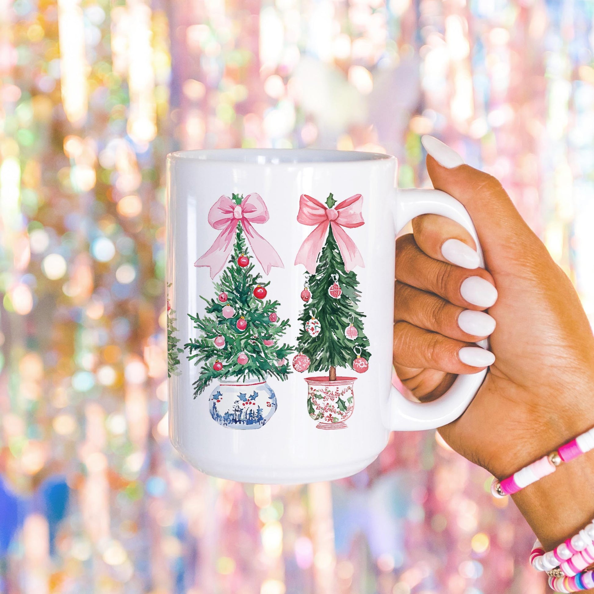15oz Coffee Mug White-Blush & Baubles - A Grand Millennial Christmas -4
