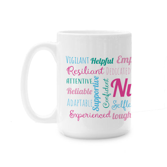 15oz Coffee Mug White-Bright Nurse Words -0