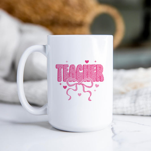 15oz Coffee Mug White-Classroom Coquette Teacher Hearts & Bow -2