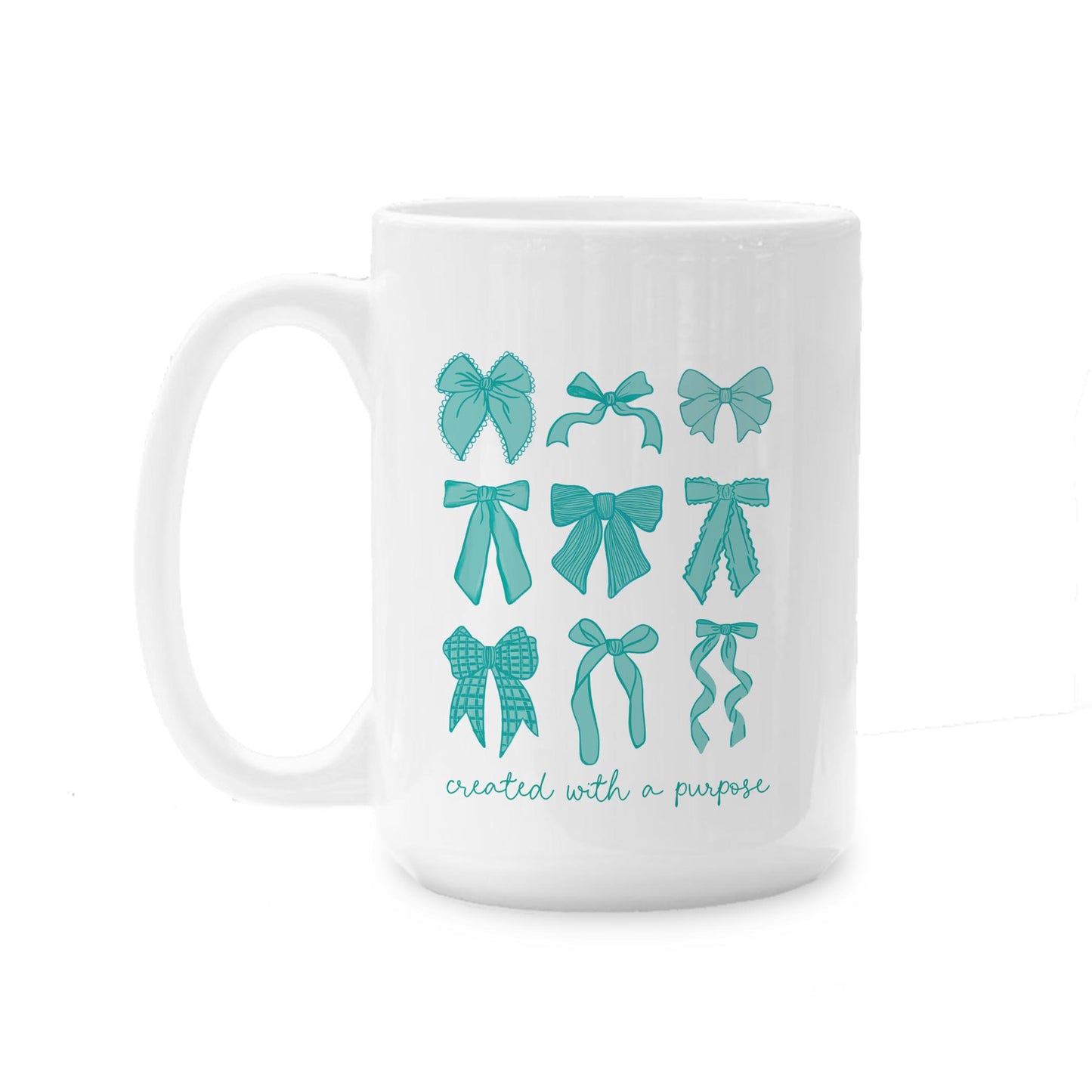 15oz Coffee Mug White-Created With A Purpose Blue Bows -0