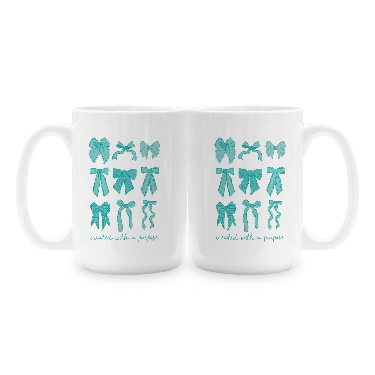 15oz Coffee Mug White-Created With A Purpose Blue Bows -1