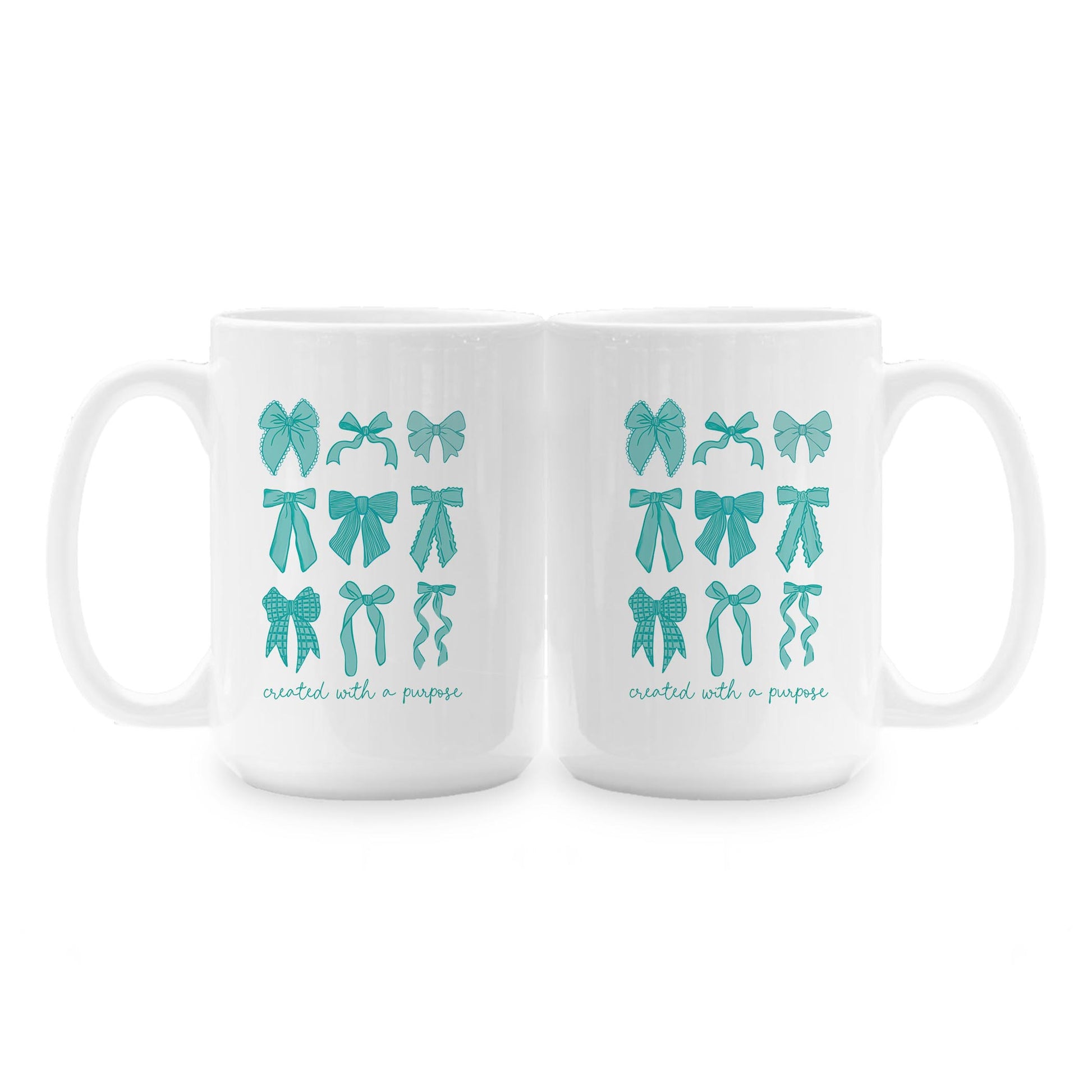 15oz Coffee Mug White-Created With A Purpose Blue Bows -1