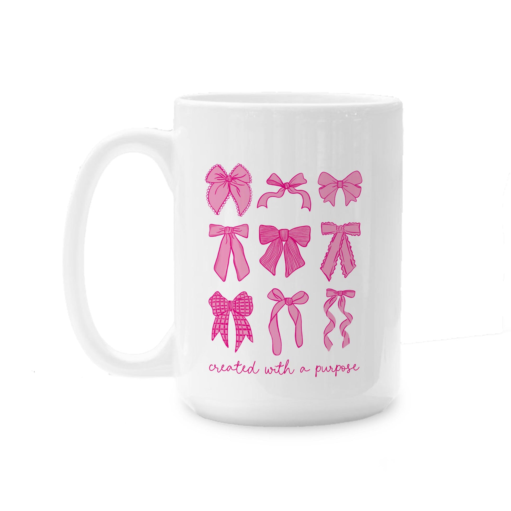 15oz Coffee Mug White-Created With A Purpose Pink Bows -0