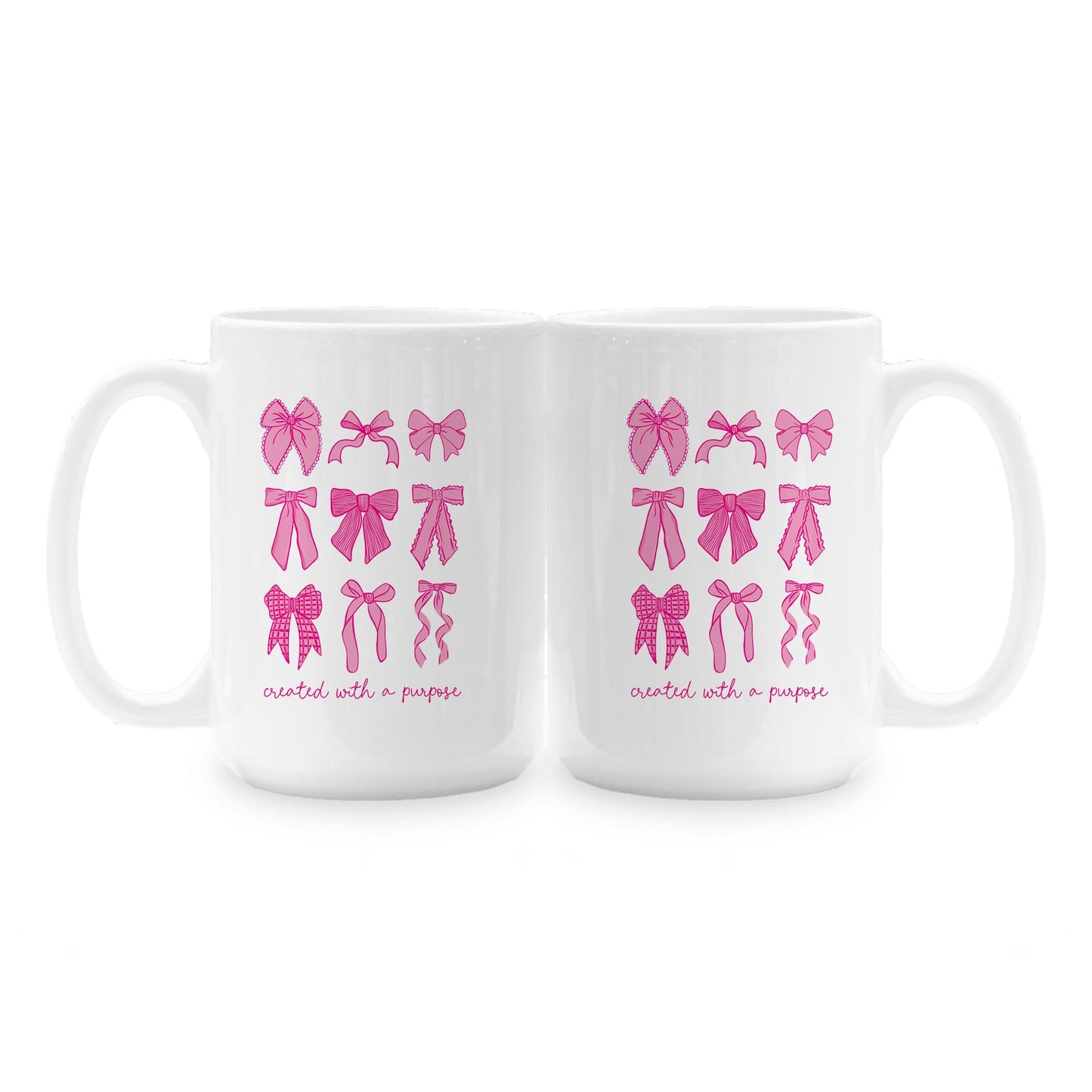 15oz Coffee Mug White-Created With A Purpose Pink Bows -1