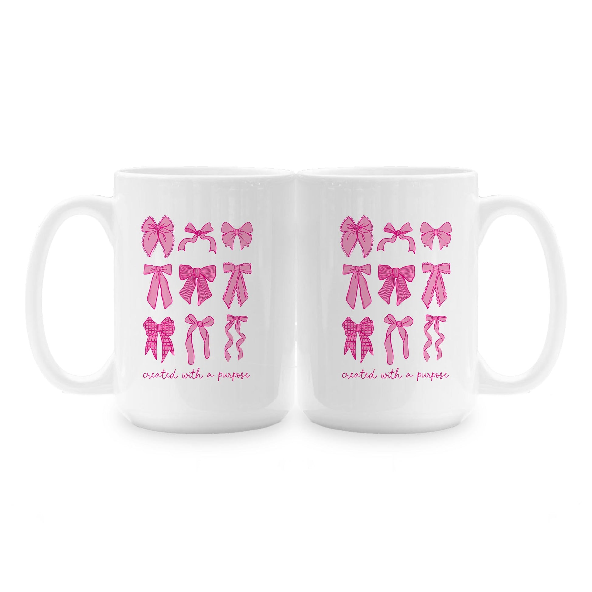 15oz Coffee Mug White-Created With A Purpose Pink Bows -1