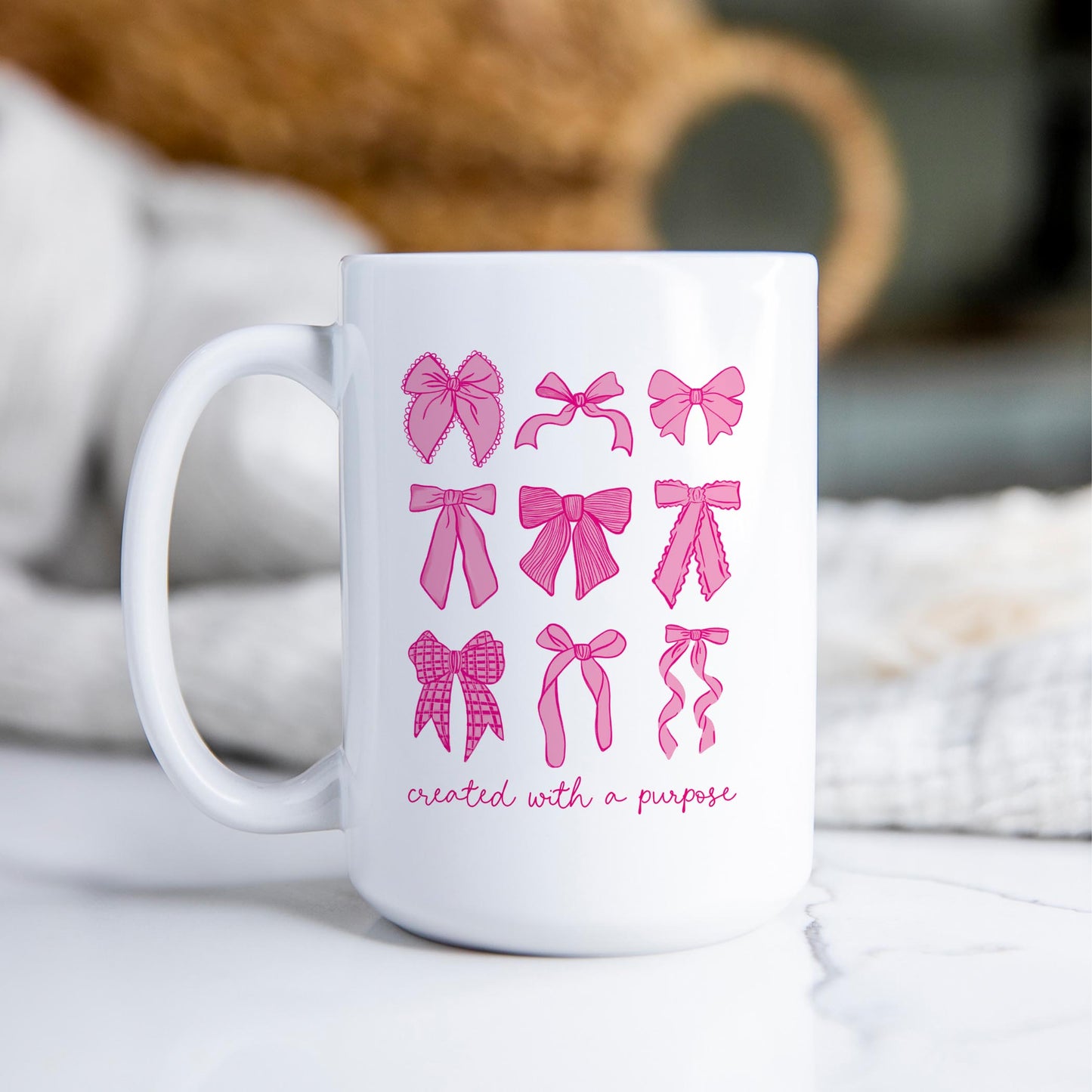 15oz Coffee Mug White-Created With A Purpose Pink Bows -2