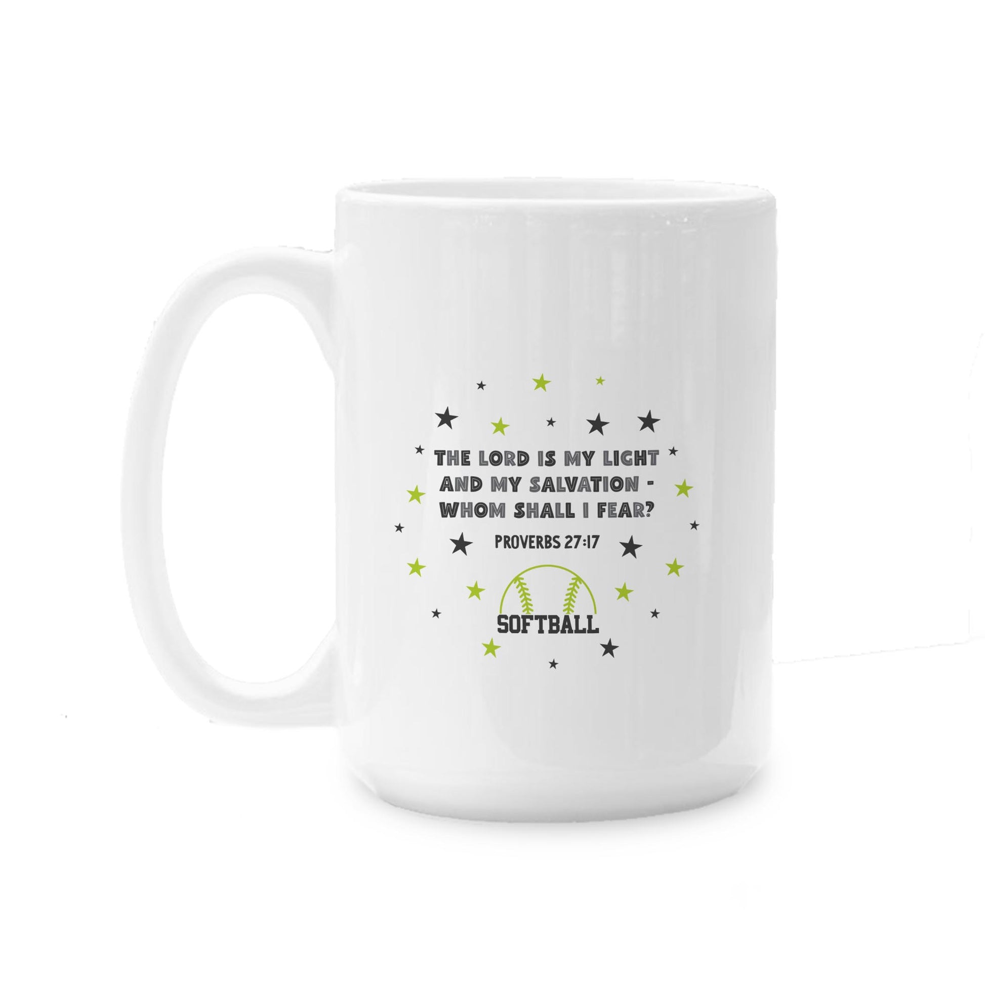 15oz Coffee Mug White-Game Day Softball The Lord Is My Light -0