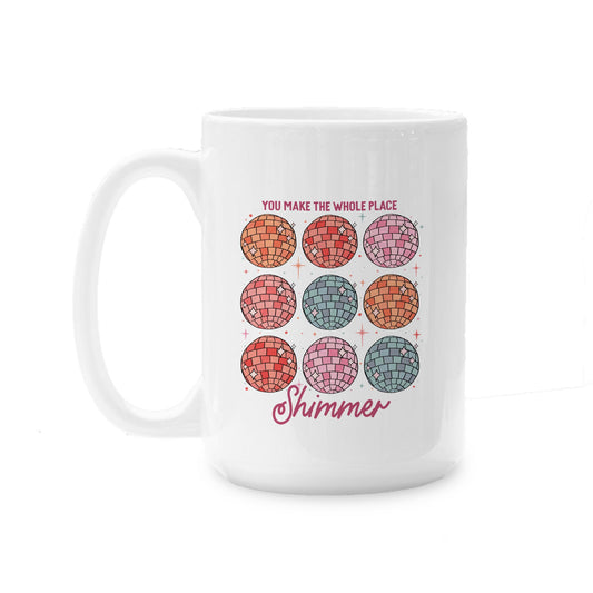 15oz Coffee Mug White-Whole Place Shimmer Disco Balls