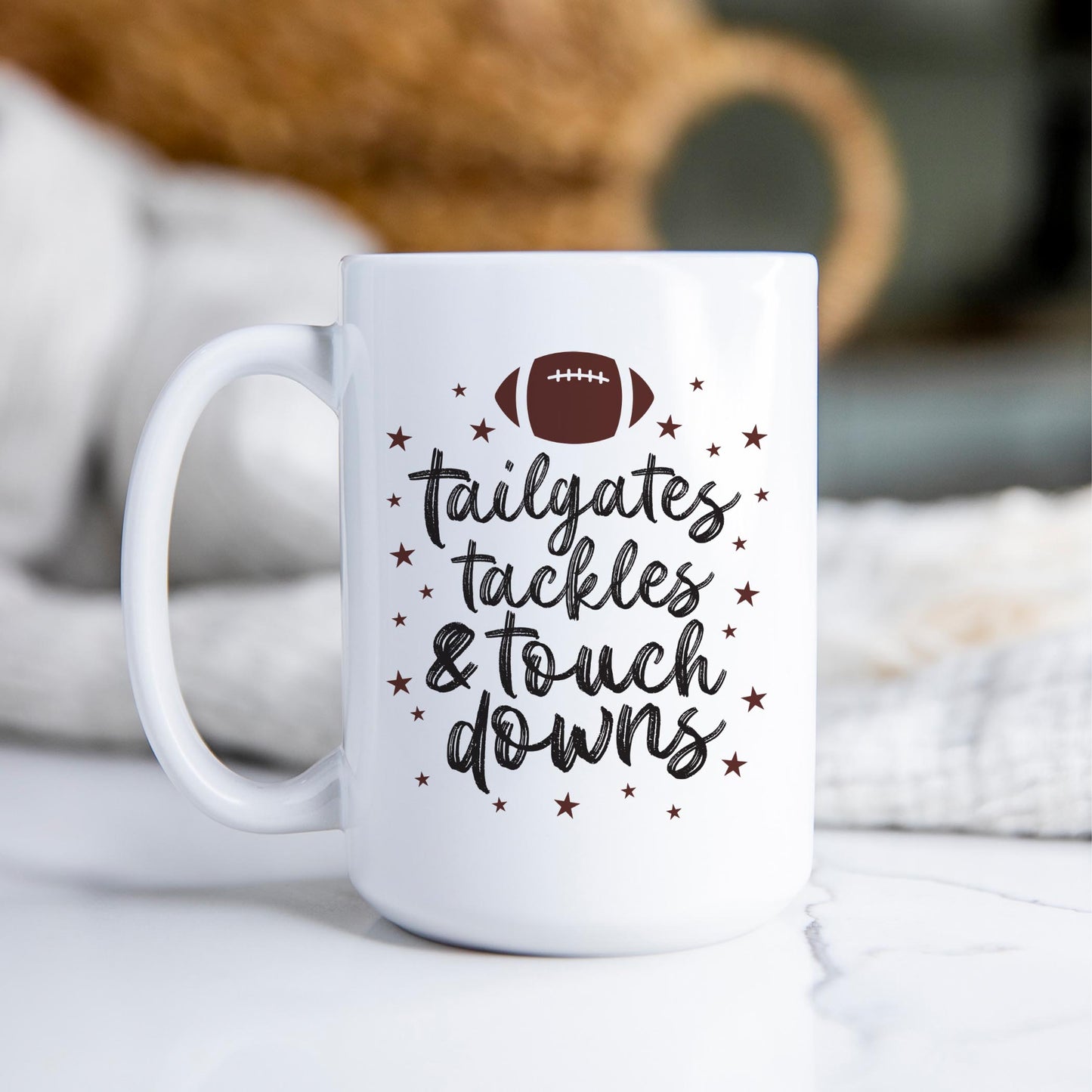 15oz Coffee Mug White-Tailgates Tackles & Touchdowns Stars