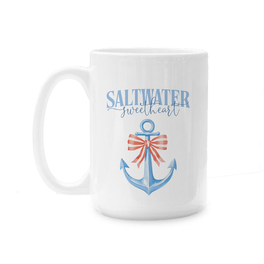 15oz Coffee Mug White-New England Tides Saltwater Sweetheart -0