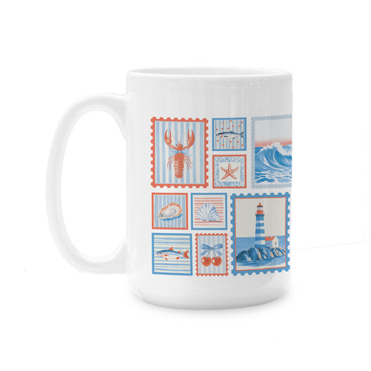 15oz Coffee Mug White-New England Tides Stamps -0