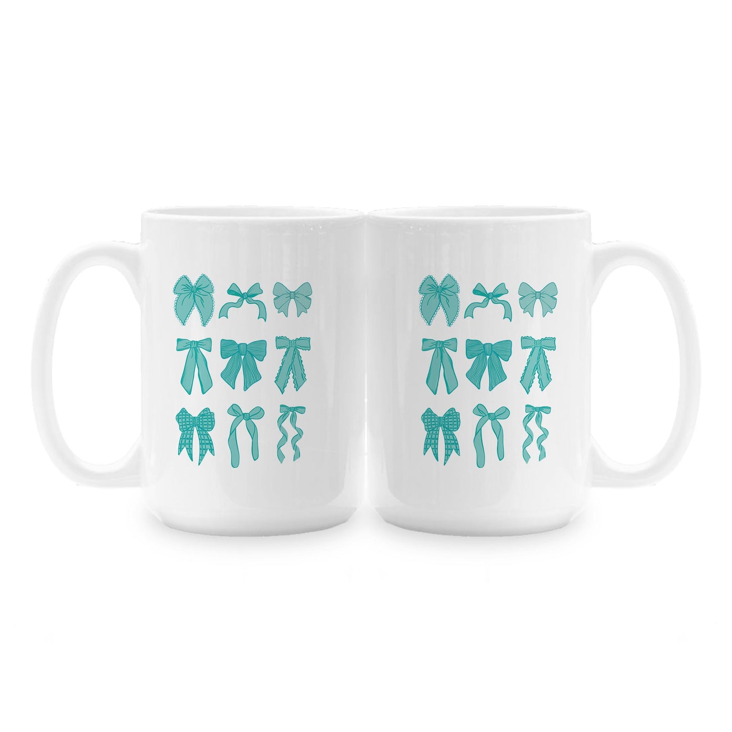 15oz Coffee Mug White-Preppy Bows Blue -1