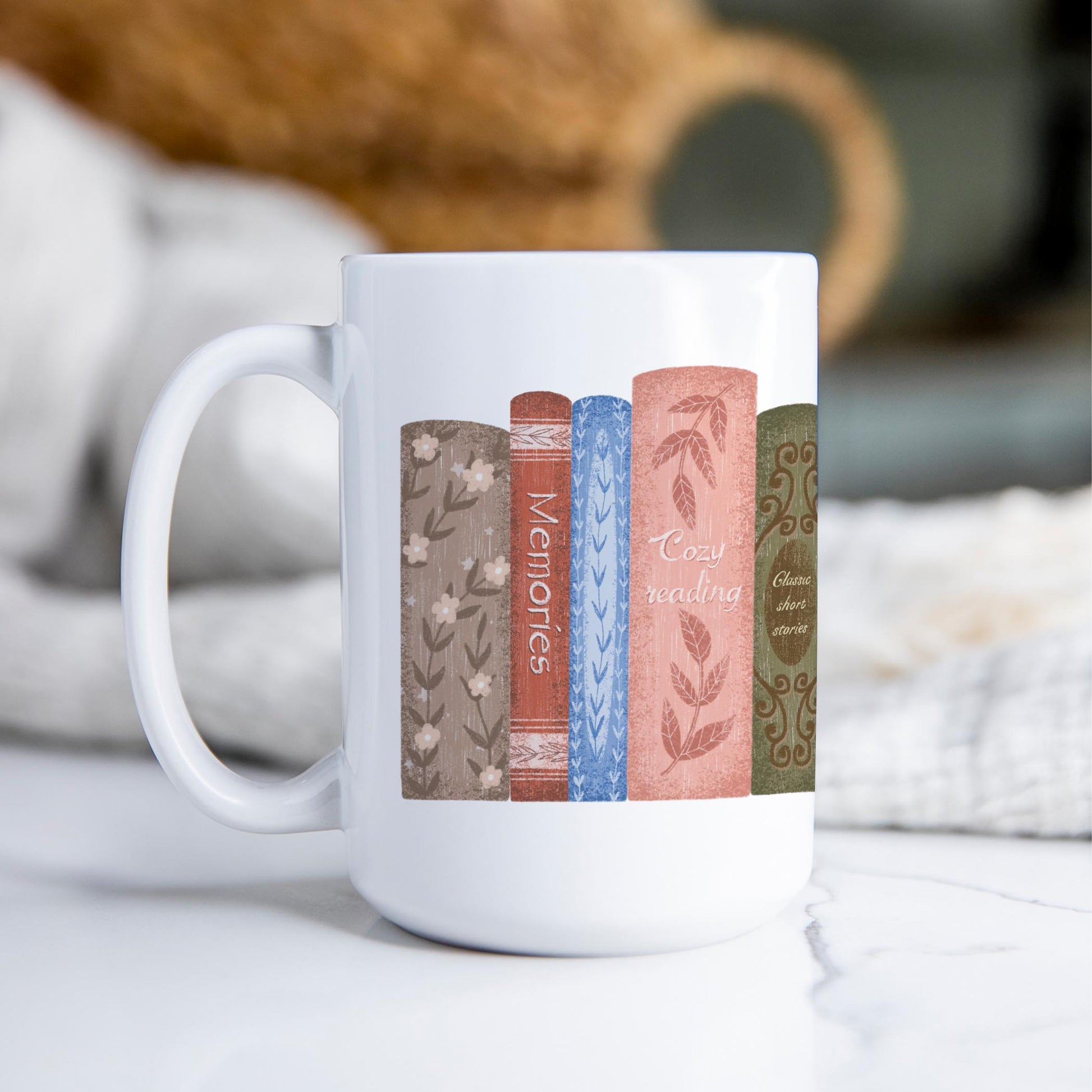 15oz Coffee Mug White-Pretty Little Chapters Row of Books -2