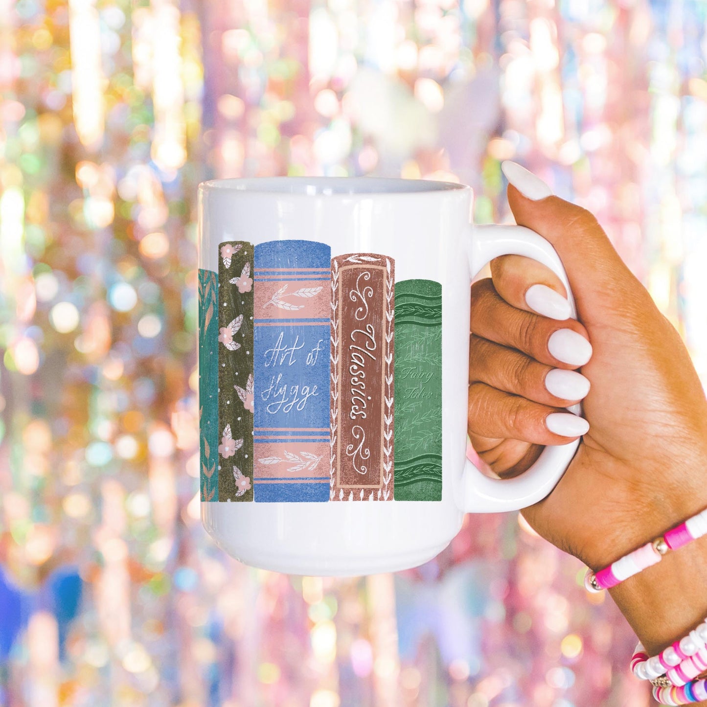 15oz Coffee Mug White-Pretty Little Chapters Row of Books -4