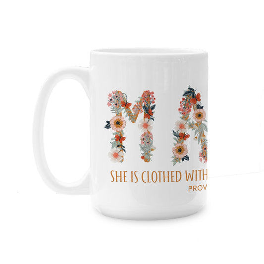 15oz Coffee Mug White-Pretty Things Floral Faith Mama -0