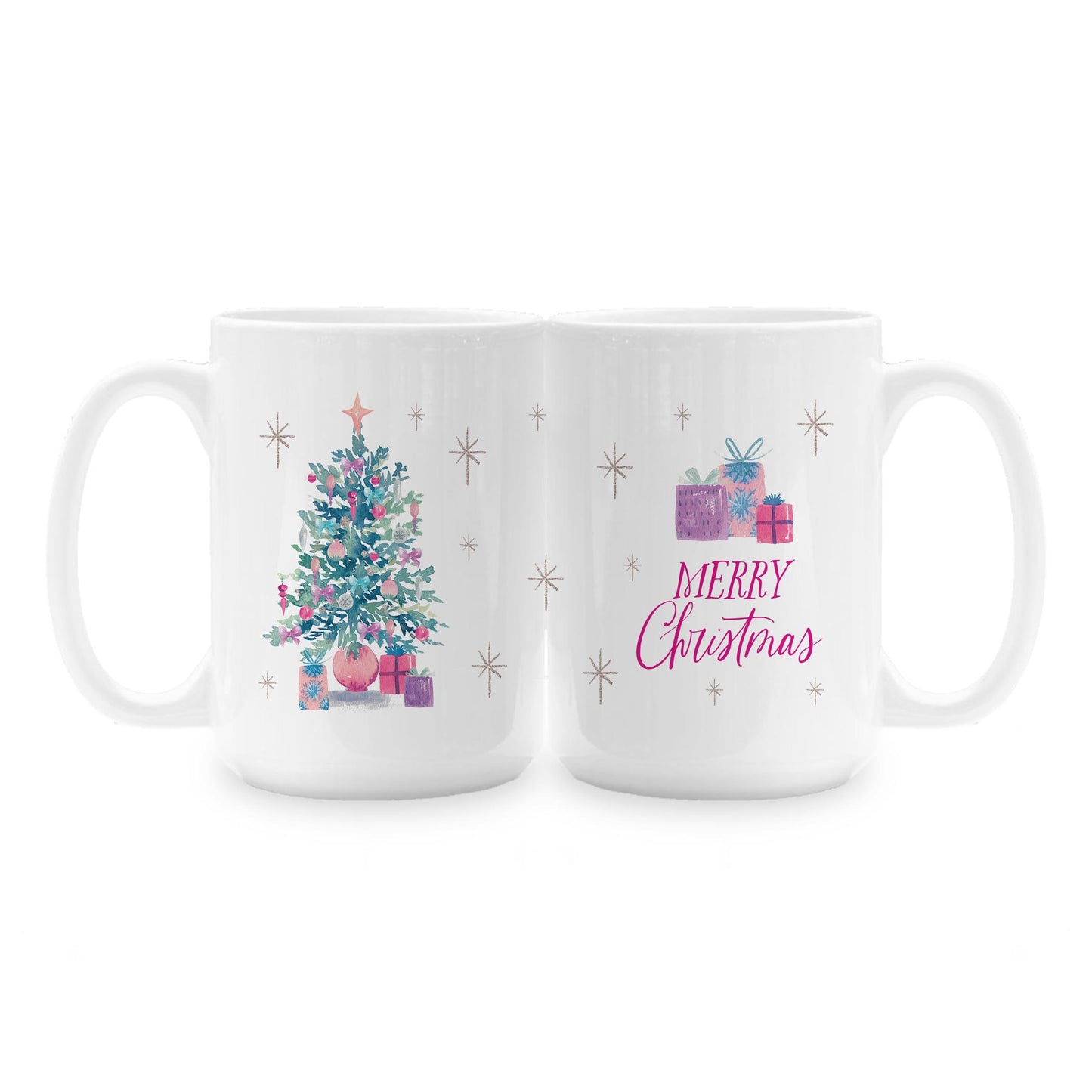 15oz Coffee Mug White-Watercolor Sugar Plum Merry Christmas -1