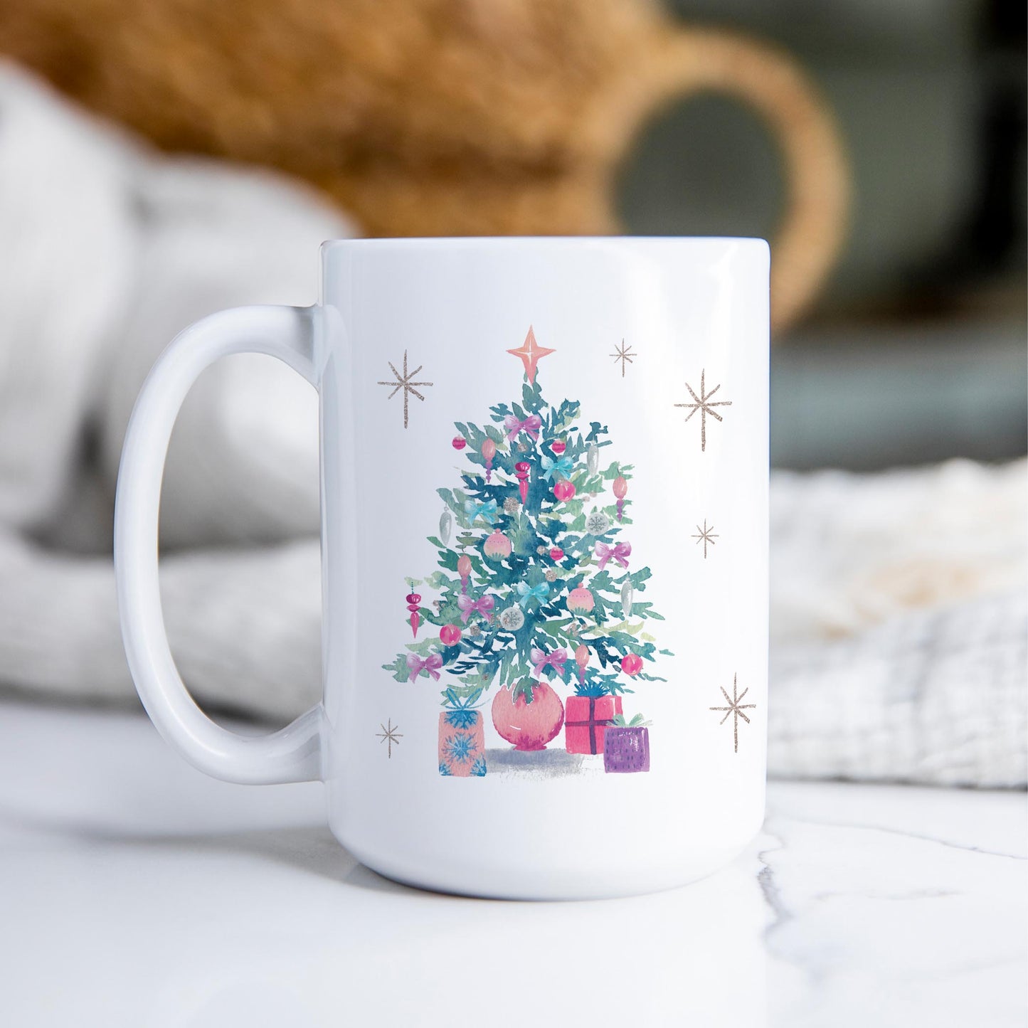 15oz Coffee Mug White-Watercolor Sugar Plum Merry Christmas -2