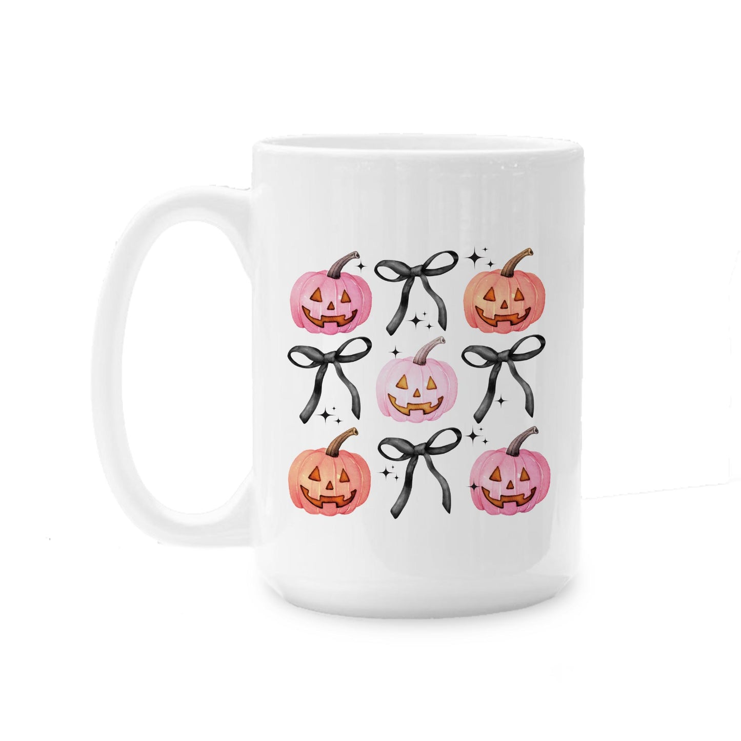 15oz Coffee Mug White - Halloween Pumpkins and Bows