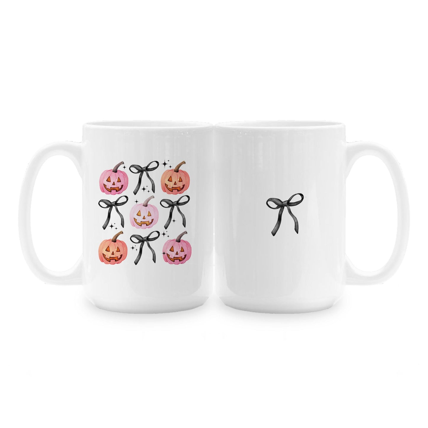 15oz Coffee Mug White - Halloween Pumpkins and Bows