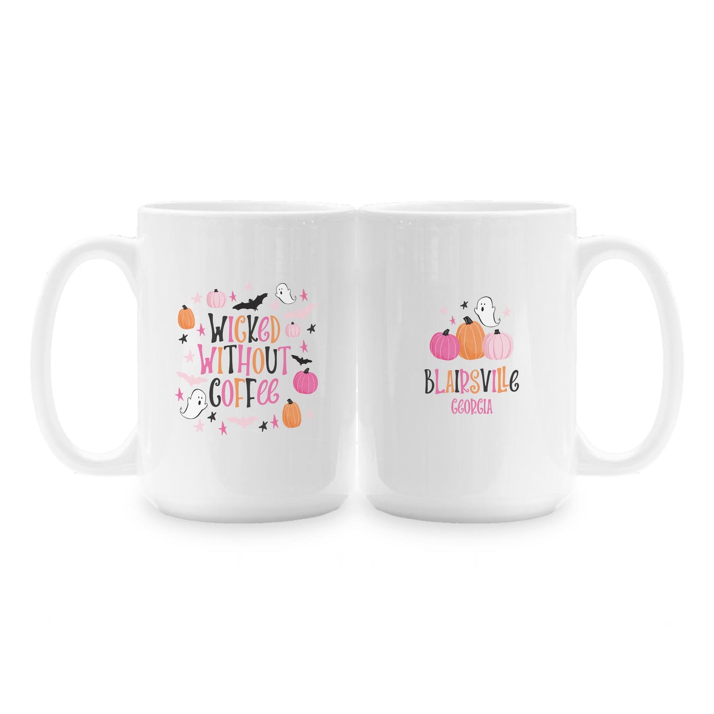 15oz Coffee Mug White-L+L Happy Ghost -1