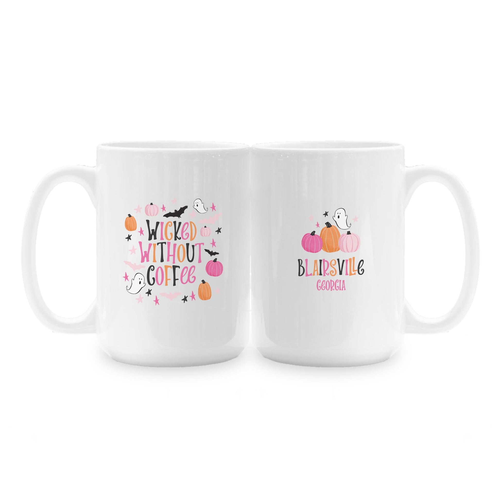 15oz Coffee Mug White-L+L Happy Ghost -1